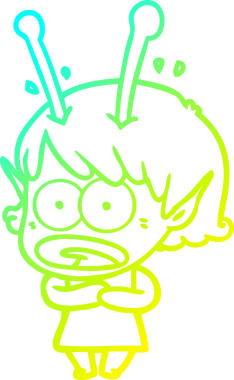 Bir çizgi film karakteri, bir insan tarafından çizilmiş soğuk gradyan çizimi.