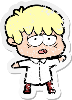 Bir insan tarafından çizilmiş bitkin bir çizgi film karakterinin sıkıntılı çıkartması.