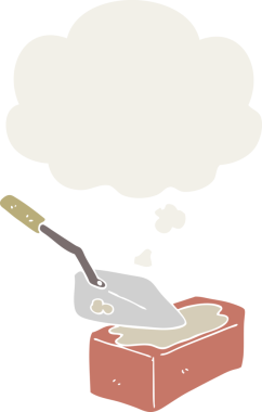 Düşünce baloncuğu ile bir insan tarafından çizilmiş karton tuğla döşeme