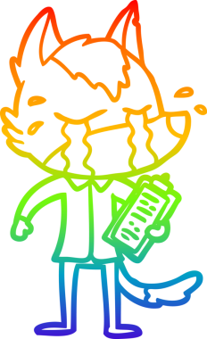 Bir insan tarafından çizilmiş iş kıyafetleri içinde ağlayan bir kurdun çizgi çizimi.