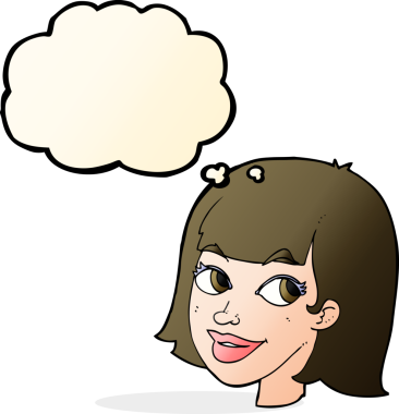 Bir insan tarafından çizilmiş düşünce baloncuklu mutlu kadın yüzü.