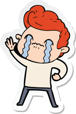 Bir insan tarafından çizilmiş, ağlayan bir çizgi film karakterinin çıkartması.