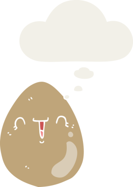 Düşünce baloncuklu çizgi film yumurtası insan tarafından çizilmiş.