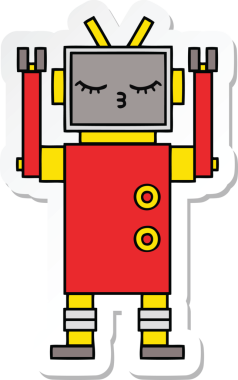 Bir insan tarafından çizilmiş şirin çizgi film robotunun çıkartması.