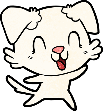 Bir insan tarafından çizilmiş gülen çizgi film köpeği.