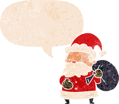 çizgi film Noel Baba, grunge 'da konuşma baloncuğu olan sıkıntılı eski moda bir insan tarafından çizilmiş.