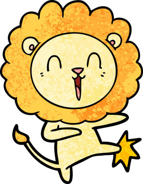 Bir insan tarafından çizilmiş gülen aslan çizgi filmi.