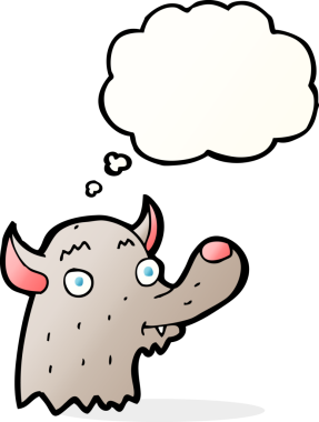 Bir insan tarafından çizilmiş düşünce balonlu mutlu kurt çizgi filmi.