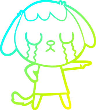 Bir insan tarafından çizilmiş ağlayan şirin bir köpeğin soğuk gradyan çizimi.