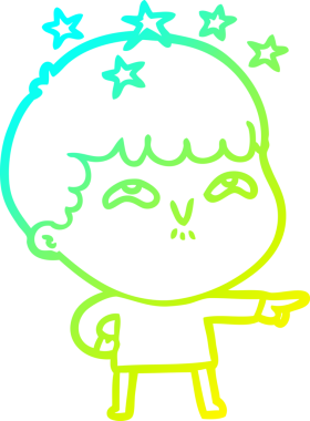 Bir çizgi film karakteri, bir insan tarafından çizilmiş soğuk gradyan çizimi.