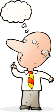 Bir insan tarafından çizilmiş düşünce baloncuğuyla soru soran kel bir adam.