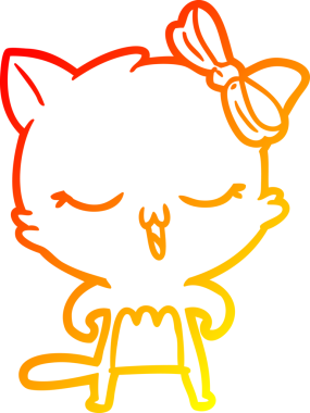 Bir insan tarafından kafasında yay olan çizgi film kedisinin sıcak çizgi çizimi