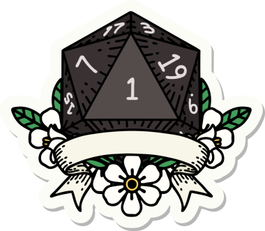 Bir insan tarafından çizilmiş doğal bir d20 zar etiketi.