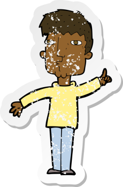 Bir insan tarafından çizilmiş bir çizgi film karakterinin gerilimli çıkartması.