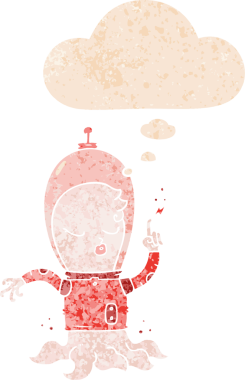 Homurdanan düşünce baloncuğu olan sevimli bir uzaylı çizgi film karakteri bir insan tarafından çizilmiş.