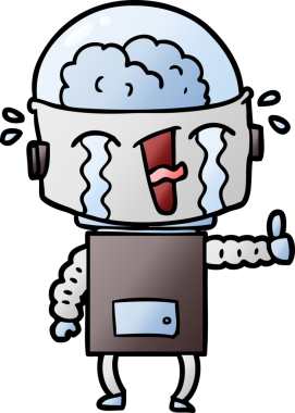 çizgi film ağlayan robot bir insan tarafından çizilmiş jestler yapıyor.