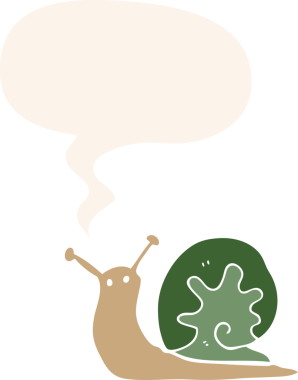 bir insan tarafından çizilmiş, konuşma baloncuklu çizgi film salyangozu.