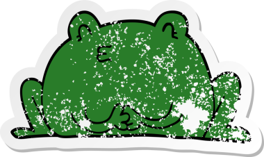 Bir insan tarafından çizilmiş şirin bir kurbağanın sıkıntılı çıkartması.