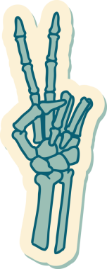 Bir insan tarafından çizilmiş barış işareti veren geleneksel bir iskelet stili dövme çıkartması.