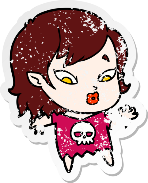 Bir insan tarafından çizilmiş şirin bir vampir kızın sıkıntılı çıkartması.