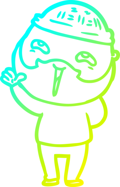 Bir insan tarafından çizilmiş, mutlu, sakallı, çizgi film karakteri.