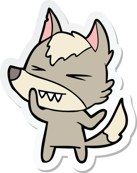 Bir insan tarafından çizilmiş kızgın bir kurt çizgi filminin çıkartması.