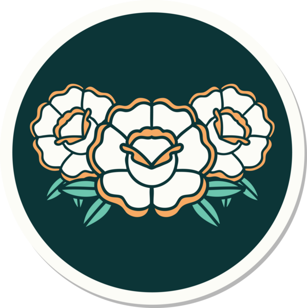 Bir insan tarafından çizilmiş bir buket çiçeğin geleneksel stiliyle dövme çıkartması.