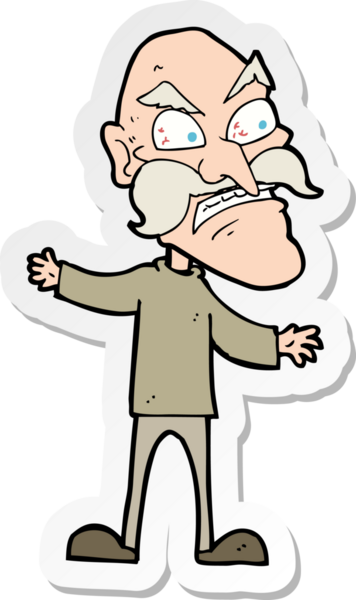 Bir insan tarafından çizilmiş kızgın yaşlı bir adamın çıkartması.