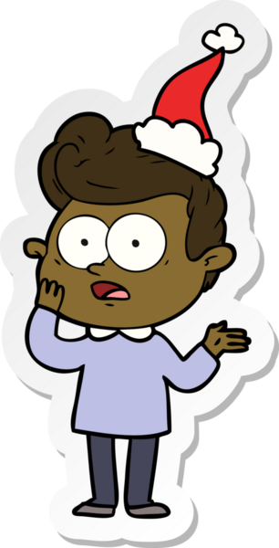 Bir insan tarafından çizilmiş Noel Baba şapkası takan bakışlı bir adamın el yazısı.