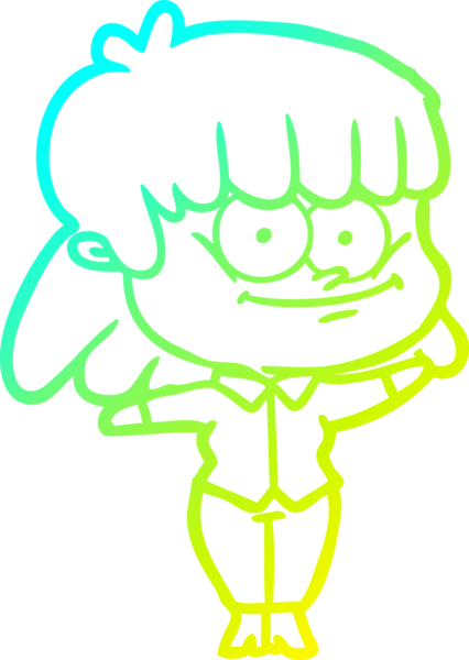 Bir insan tarafından çizilmiş gülümseyen bir çizgi film kızı çizimi.