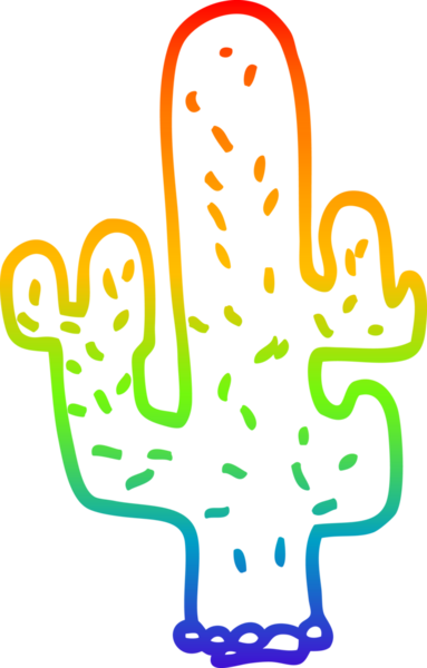 Bir insan tarafından çizilmiş bir kaktüsün gökkuşağı gradyanı çizimi