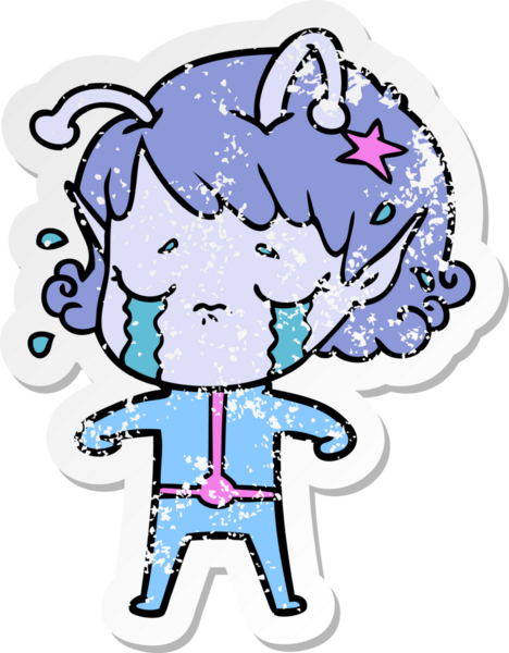 Bir insan tarafından çizilmiş, ağlayan uzaylı bir kızın sıkıntılı çıkartması.