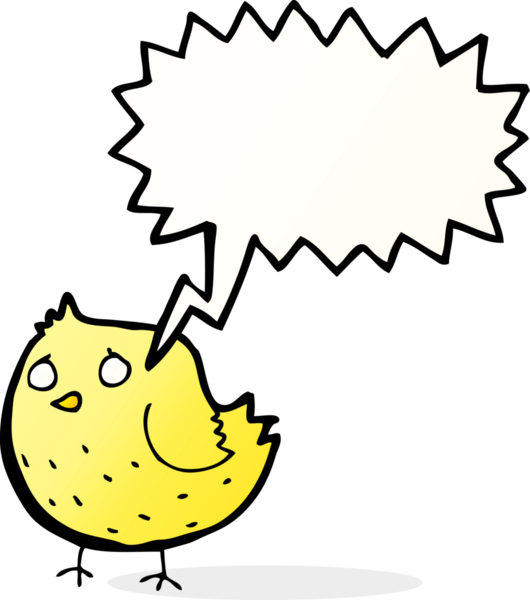 Bir insan tarafından çizilmiş konuşma balonlu çizgi film kuşu.