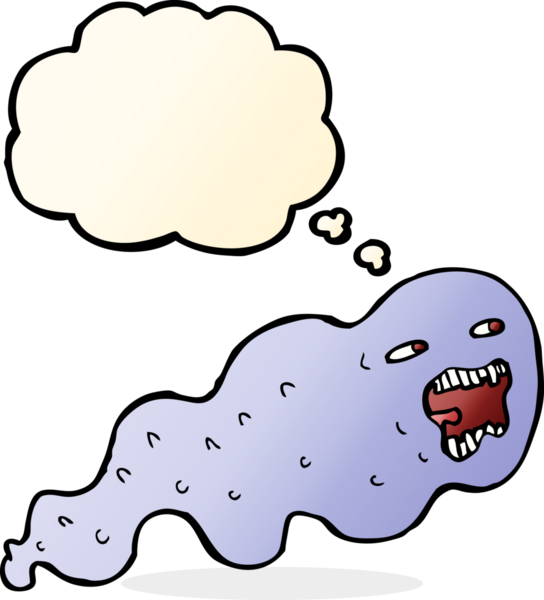 Bir insan tarafından çizilmiş düşünce balonlu çizgi film hayaleti.