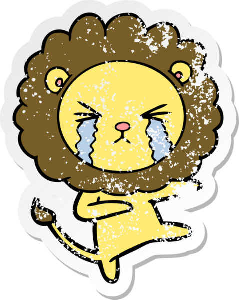 Bir insan tarafından çizilmiş ağlayan bir aslanın dertli çıkartması.