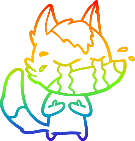 Gökkuşağı gradyan çizgi çizimi bir insan tarafından çizilmiş ağlayan bir kurt.