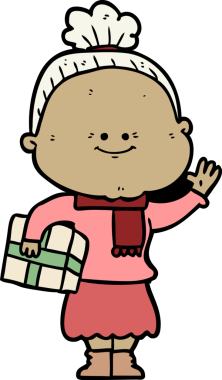 Bir insan tarafından çizilmiş mutlu yaşlı kadın çizgi filmi.