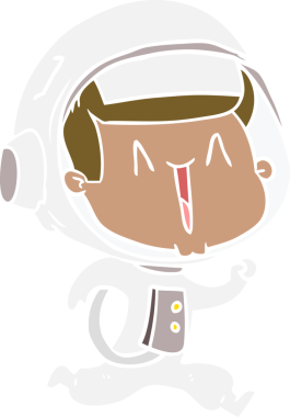 Bir insan tarafından çizilmiş mutlu düz renkli çizgi film astronotu.