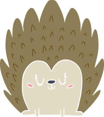 Bir insan tarafından çizilmiş düz renk çizgi film kirpisi.