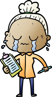 Bir insan tarafından çizilmiş ağlayan yaşlı kadın çizgi filmi.