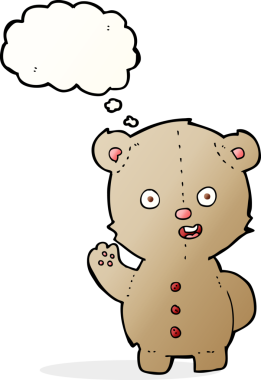 Bir insan tarafından çizilmiş düşünce balonlu oyuncak ayı.