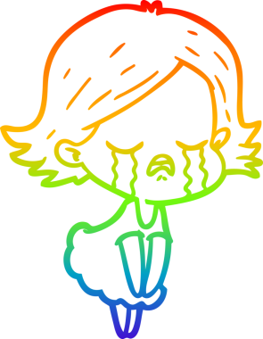 Gökkuşağı gradyan çizimi bir insan tarafından çizilmiş ağlayan bir çizgi kız çizimi