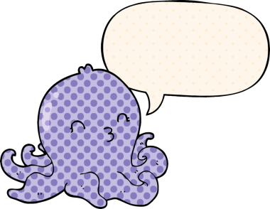 Çizgi roman tarzında konuşan ahtapot bir insan tarafından çizilmiş.