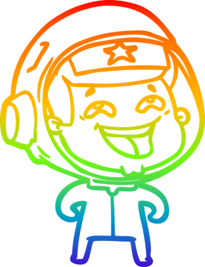 Gökkuşağı gradyan çizgi çizimi Bir insan tarafından çizilmiş gülen astronot