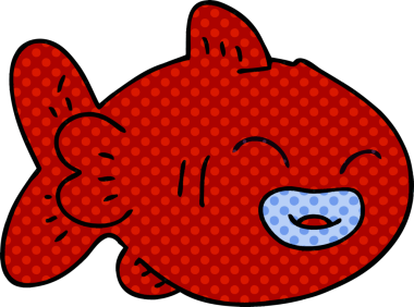 Bir insan tarafından çizilmiş tuhaf çizgi film balığı.