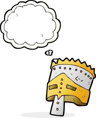 Bir insan tarafından çizilmiş düşünce baloncuklu çizgi film kralının zırhı.