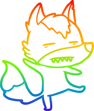 Gökkuşağı gradyan çizgi çizimi bir insan tarafından çizilmiş dişleri gösteren bir kurt çizgi