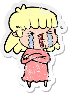 Bir insan tarafından çizilmiş göz yaşları içindeki bir karikatür kadının sıkıntılı çıkartması.