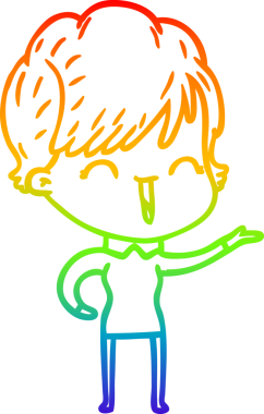 Gökkuşağı gradyan çizgi çizimi bir insan tarafından çizilmiş gülen bir kadın.