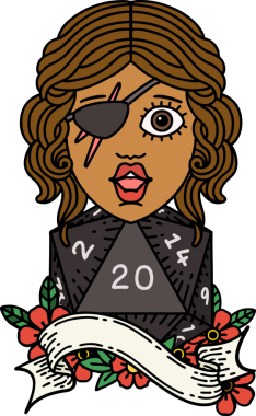 Retro Dövme Tarzı İnsan Rogue Bir insan tarafından çizilmiş 20 zar ile